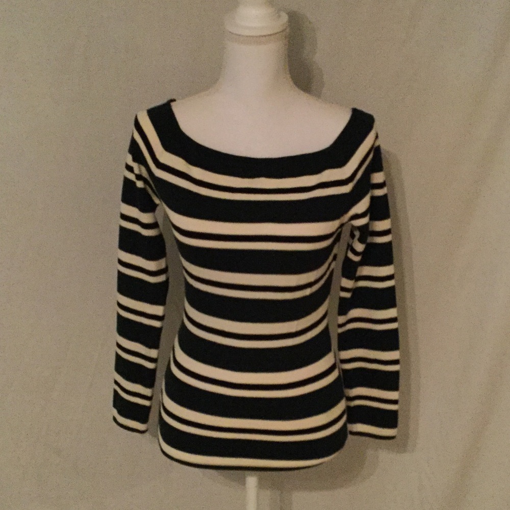 NWT H&M Striped Boat Neck Knit Top Sz M